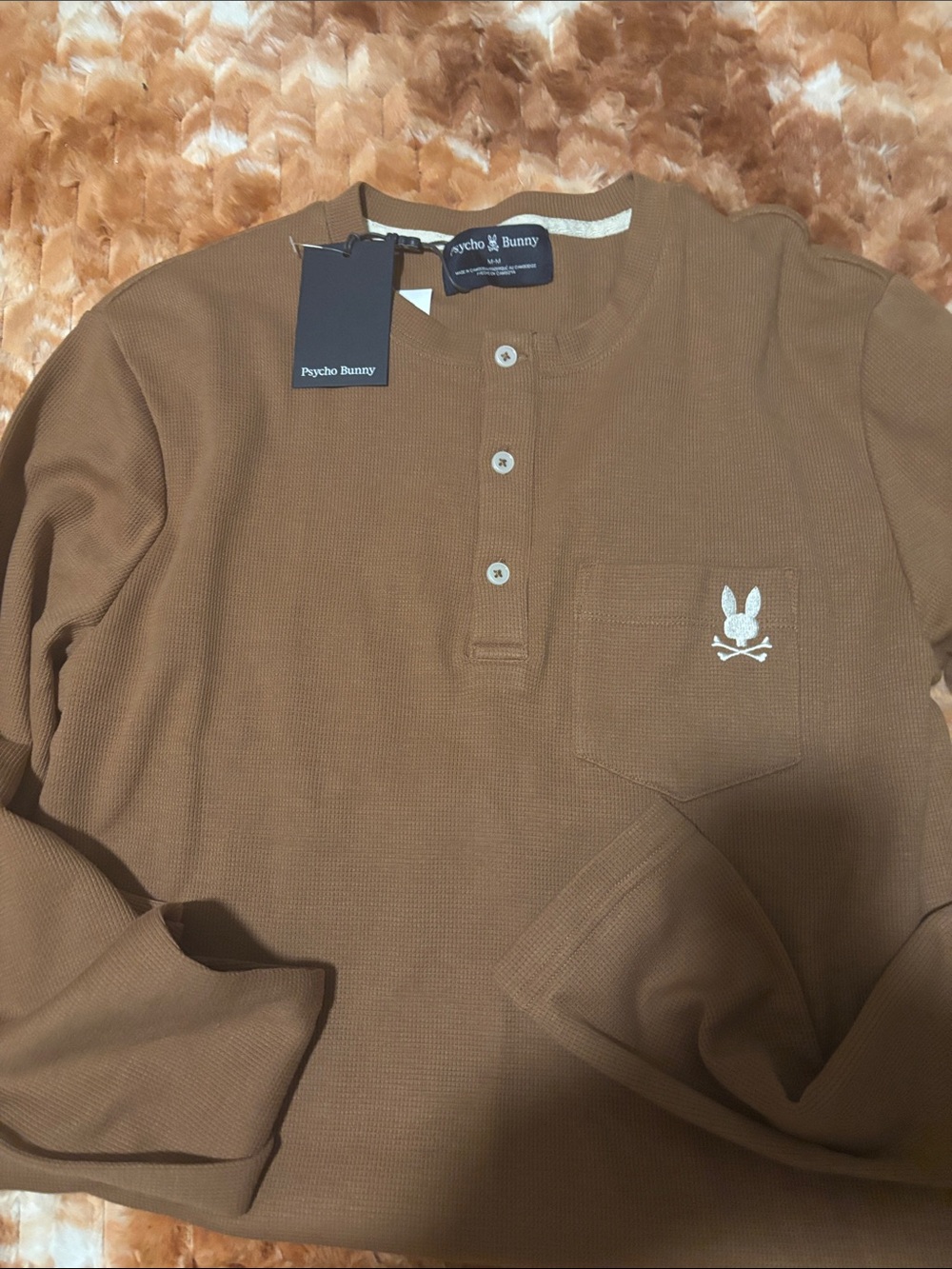 Psycho Bunny Men's Brown Long-Sleeve Henley Shirt
